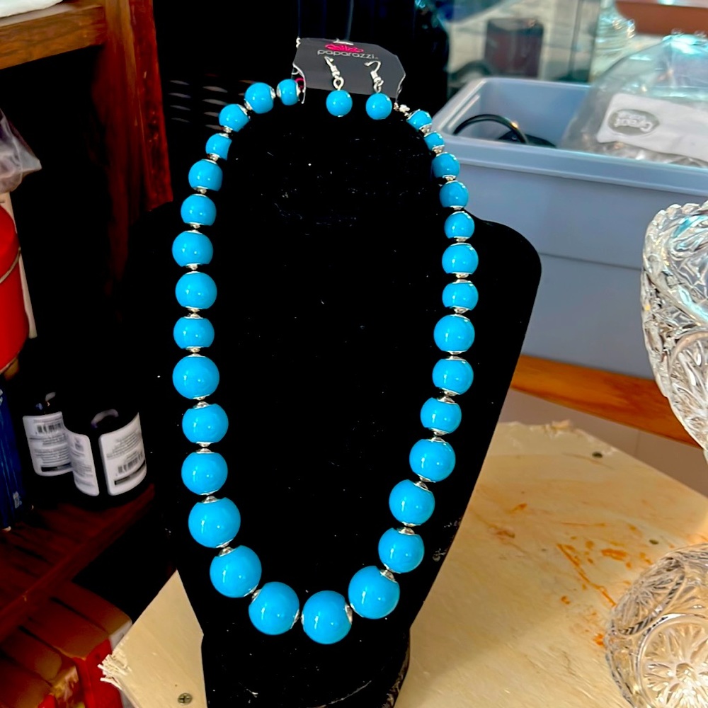Paparazzi necklace and earrings blue